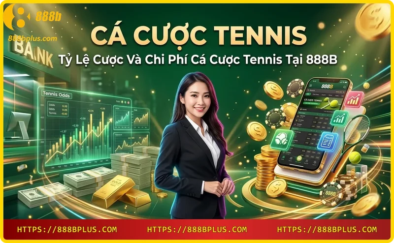 Biểu đồ cột 3D với bóng tennis và màu vàng neon - tỷ lệ cược tennis 888B