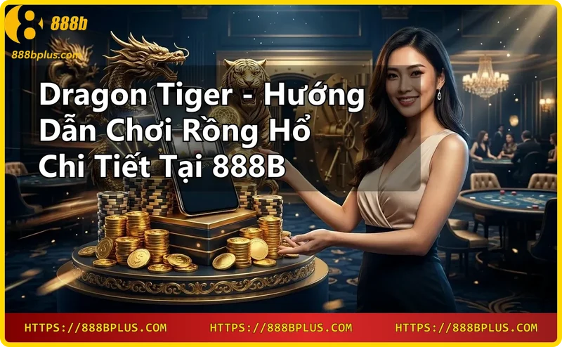 Hai lá bài Dragon và Tiger trên bàn casino với chip vàng