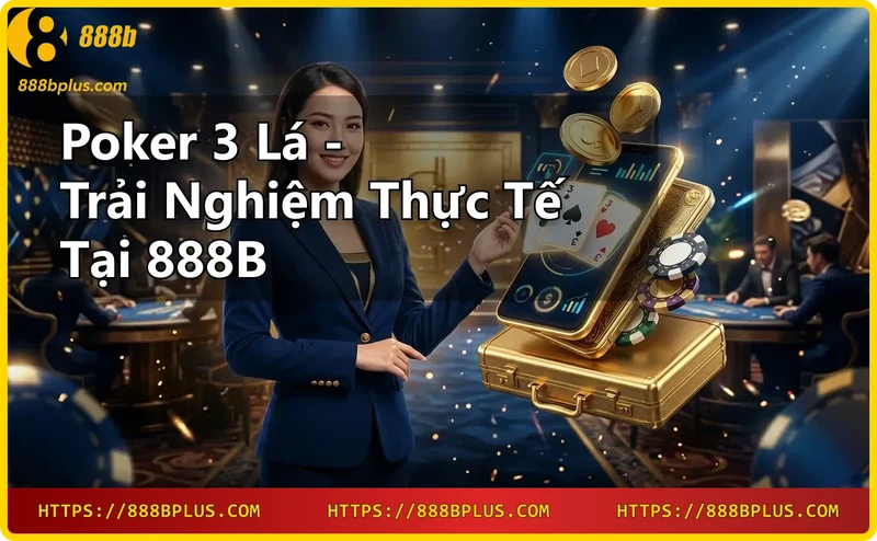 Hình ảnh minh họa luật chơi Poker 3 Lá với ba lá bài trên bàn